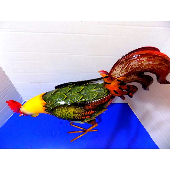 New Metal Rooster Chicken Figurine Sculpture Home Decor Country Rustic Farm - Picture 4 of 5